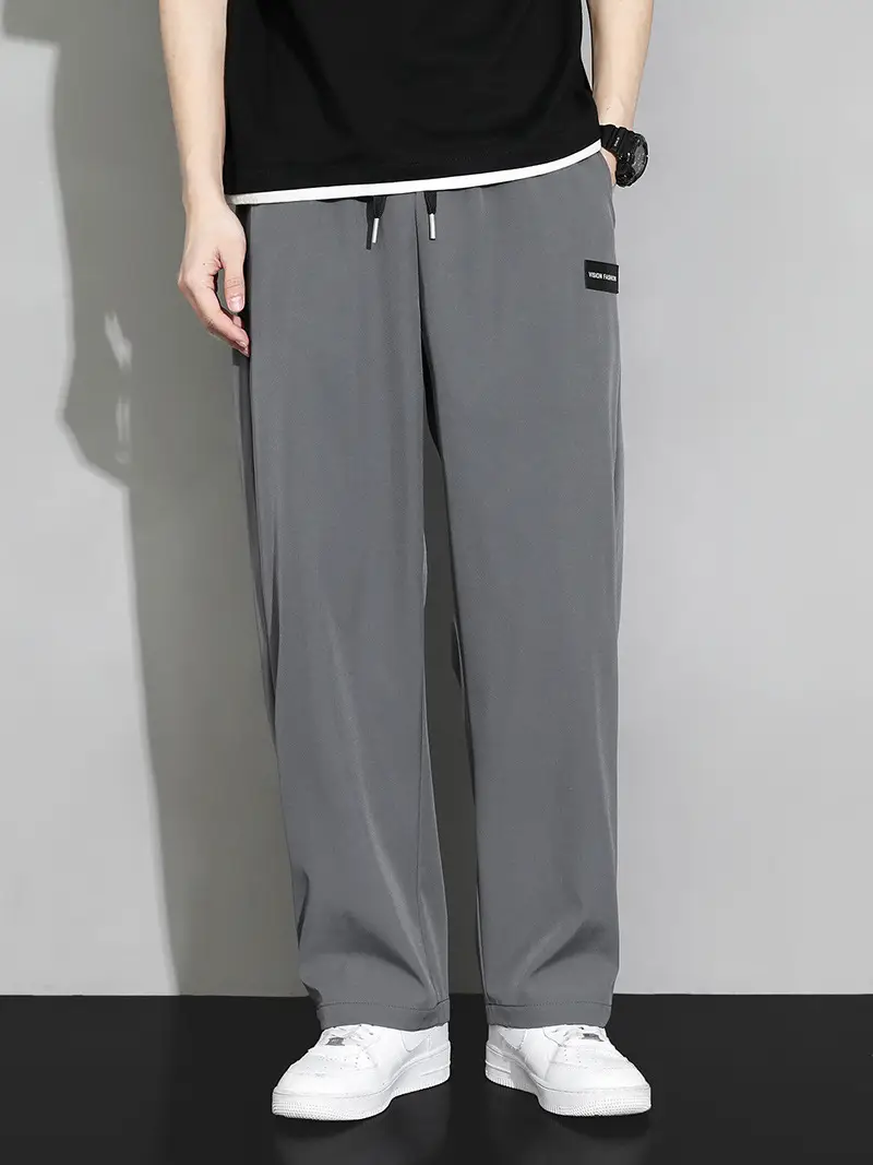 Men Ice Silk Straight Pants Grey Wide Leg Summer - Image 5