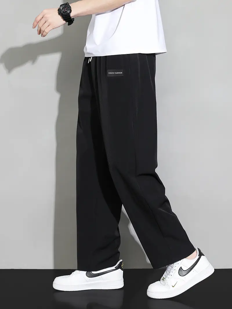Men Ice Silk Straight Pants Grey Wide Leg Summer - Image 6
