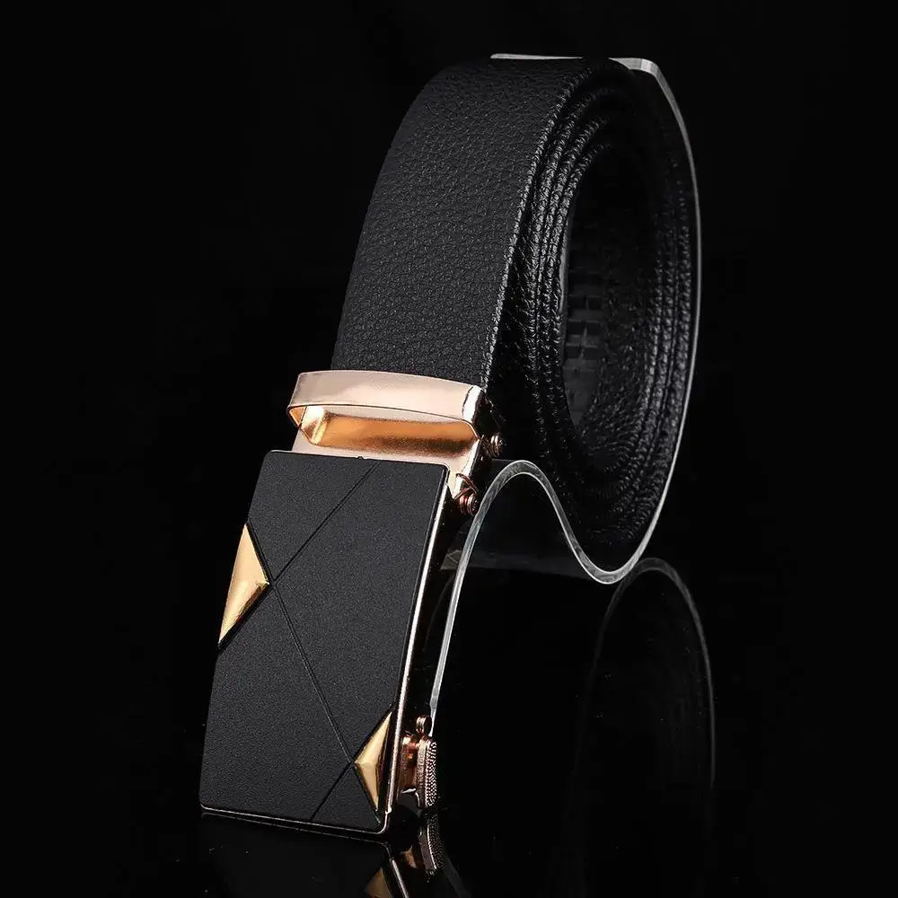 Men's Black Embroidered Belt with Rose Gold Buckle - Image 2