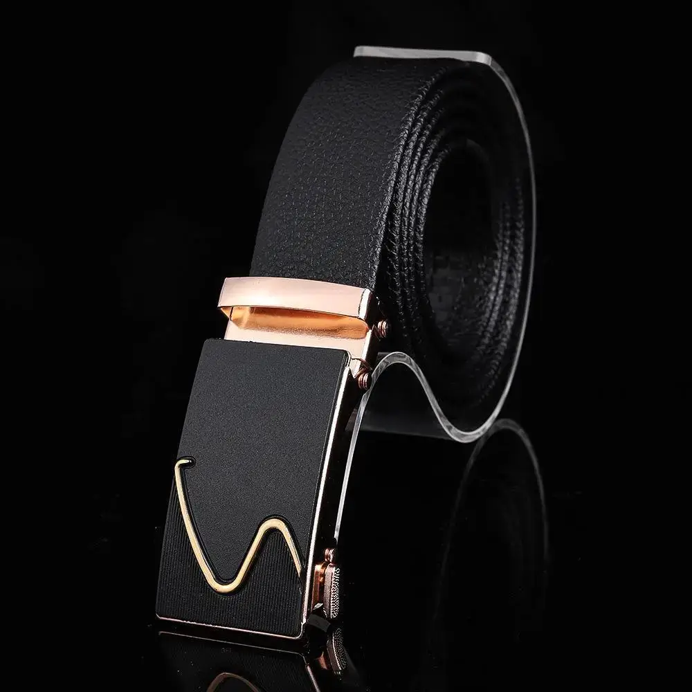 Men's Black Embroidered Belt with Rose Gold Buckle - Image 8