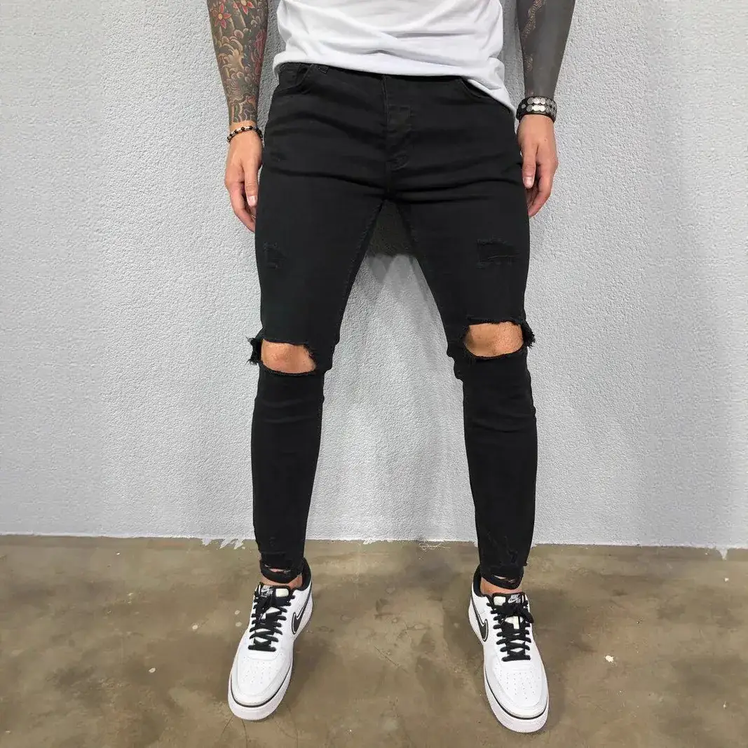 Men Ripped Elastic Leg Jeans 2025 European American - Image 4