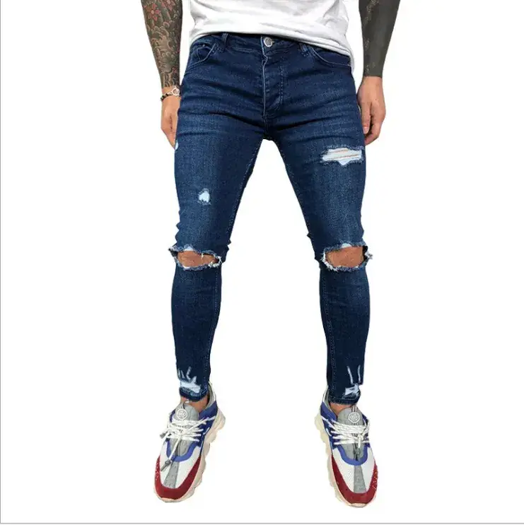 Men Ripped Elastic Leg Jeans 2025 European American - Image 5