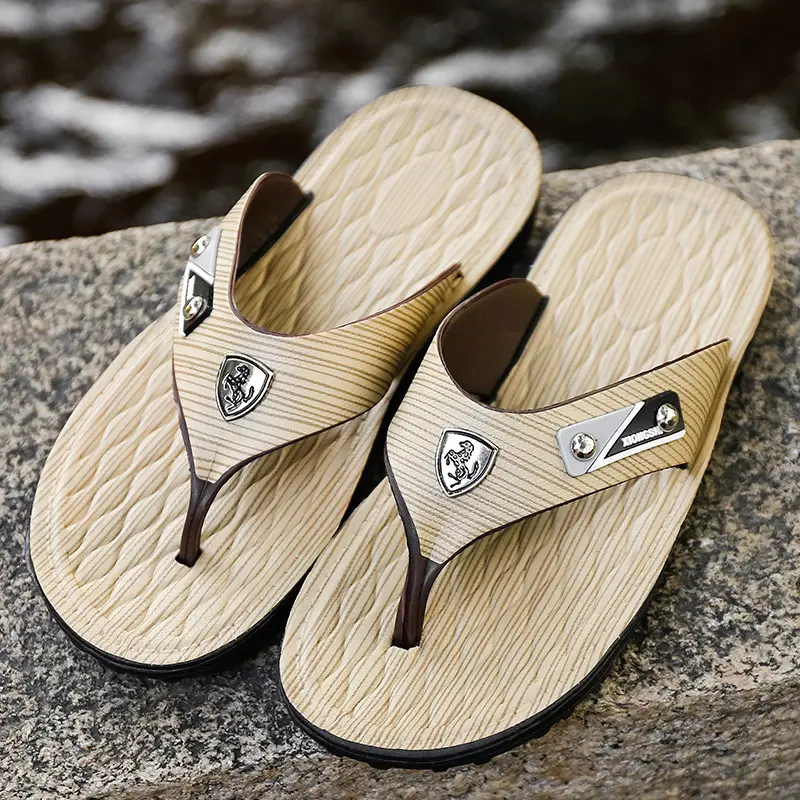 Men Summer Open Toe Sandals Beige Brown