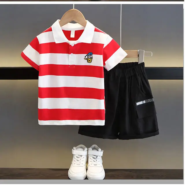 Kids Striped Polo Shortset Set Navy Beige White — feature 8