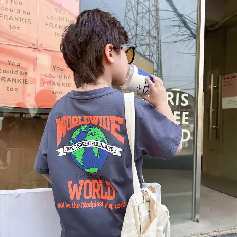 Boys Printed T-Shirt White Earth World Map Design