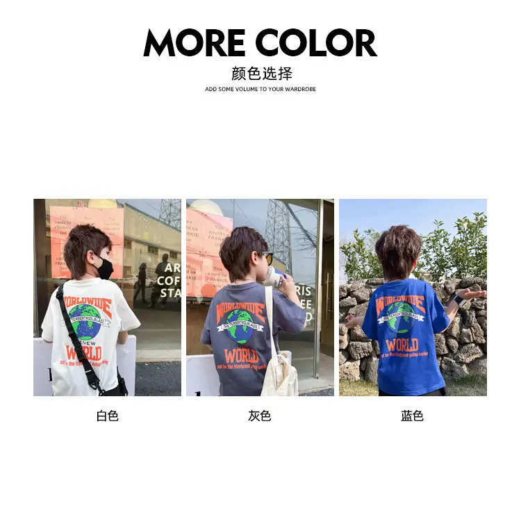 Boys Printed T-Shirt White Earth World Map Design — feature 21