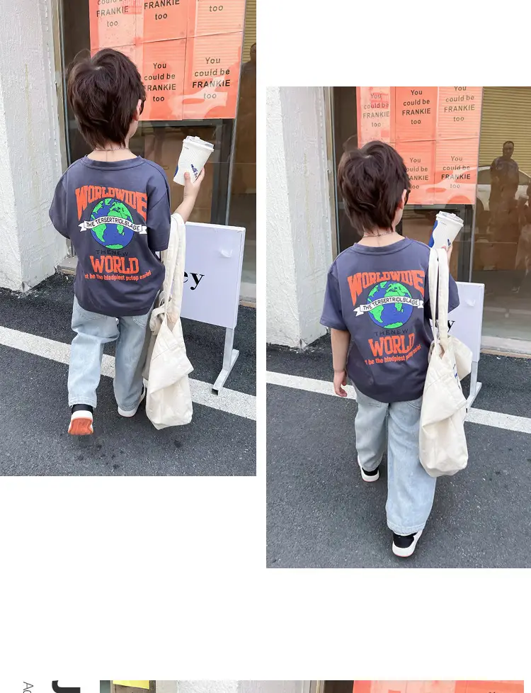 Boys Printed T-Shirt White Earth World Map Design — feature 29