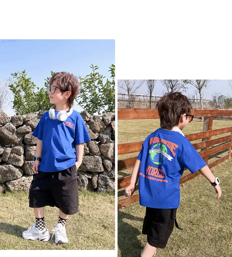 Boys Printed T-Shirt White Earth World Map Design — feature 32