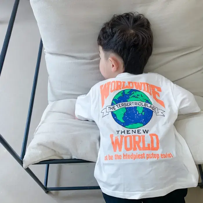 Boys Printed T-Shirt White Earth World Map Design