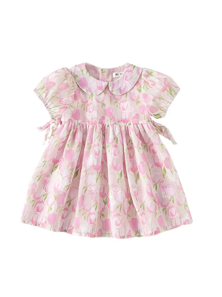 Pink Floral Princess Dress for Girls Summer - Image 6