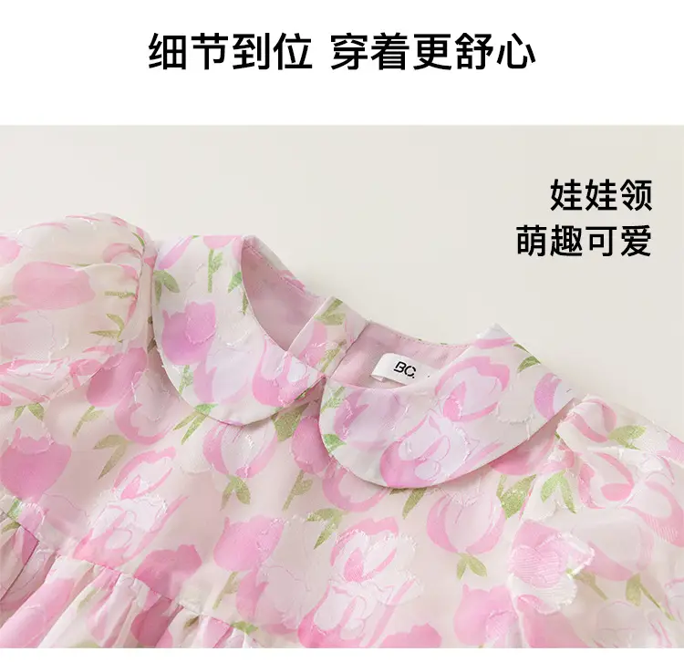 Pink Floral Princess Dress for Girls Summer — feature 9