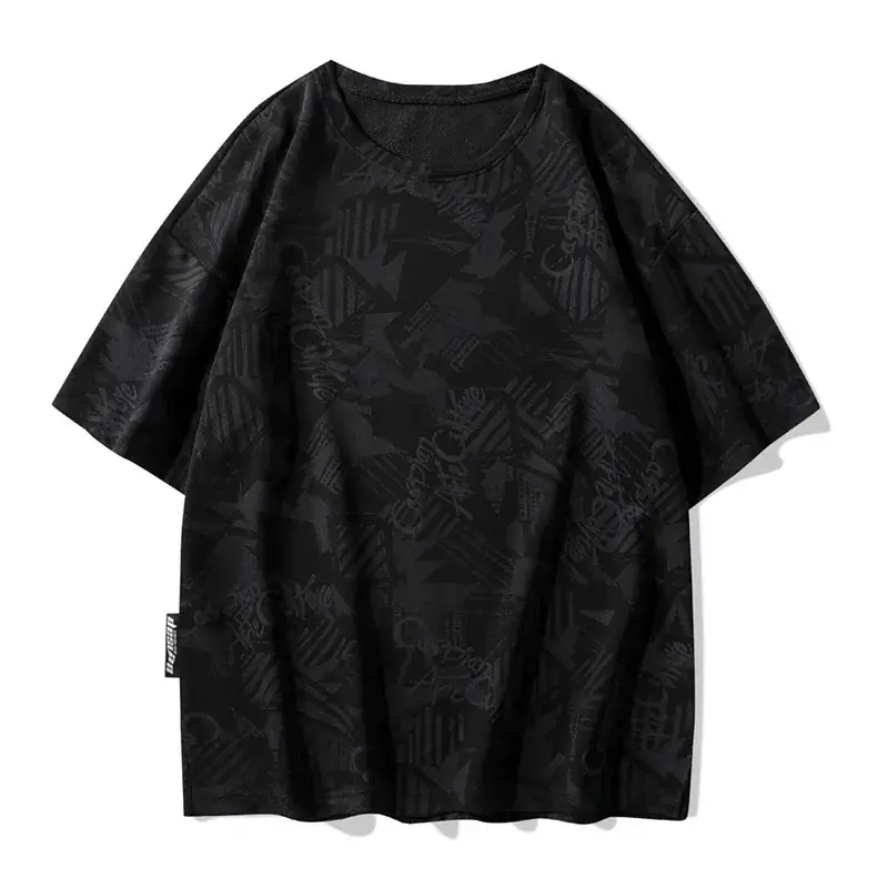 Black Printed Loose Fit T-Shirt for Men Women Plus Size