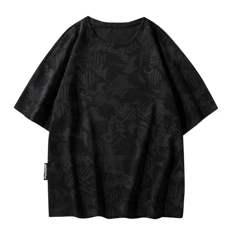 Black Printed Loose Fit T-Shirt for Men Women Plus Size