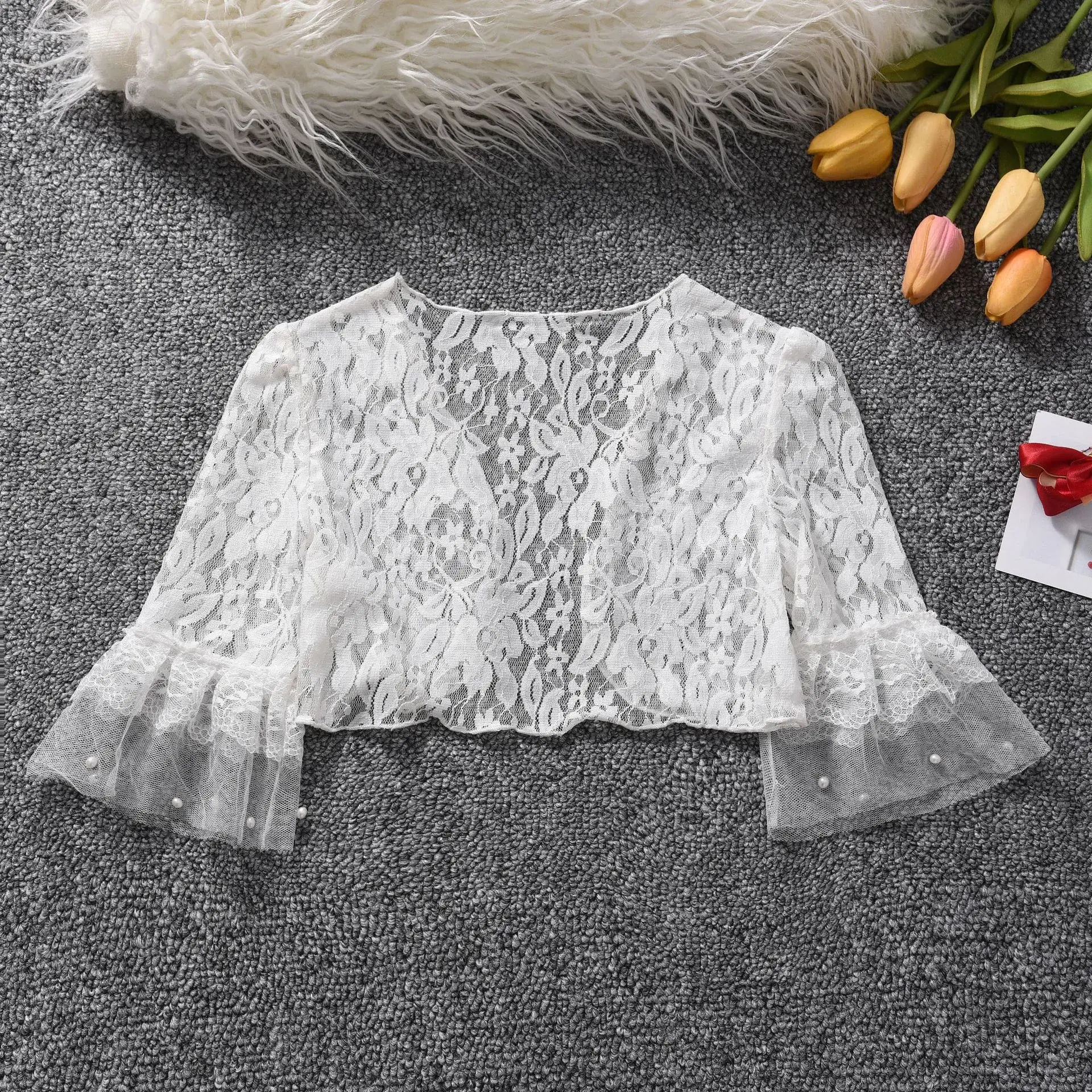2023 Lace Sunscreen Jacket for Girls White Long Sleeve — feature 3