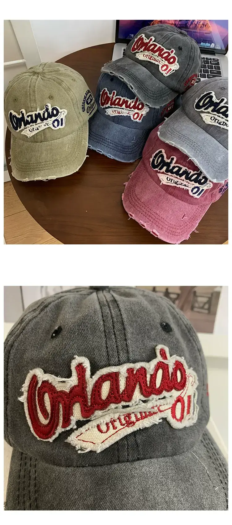 Women Denim Peaked Cap with Retro Logo — feature 13