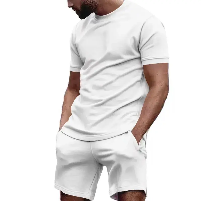 Men's White Crossbody Fitness Shorts & T-Shirt Set — feature 7