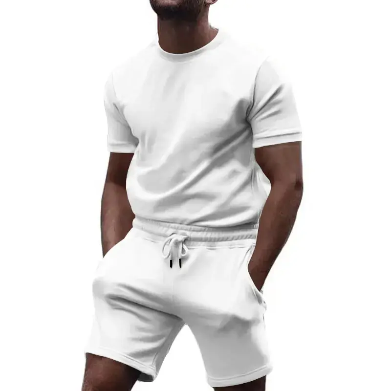 Men's White Crossbody Fitness Shorts & T-Shirt Set — feature 8