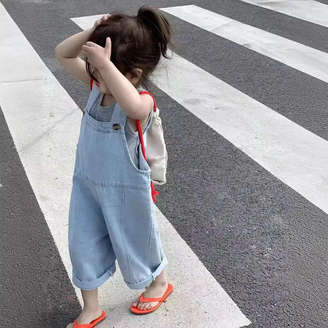 Korean Style 7/8 Sleeve Denim Jumpsuit with Vest - Image 7