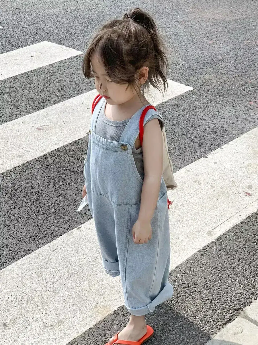 Korean Style 7/8 Sleeve Denim Jumpsuit with Vest - Image 2