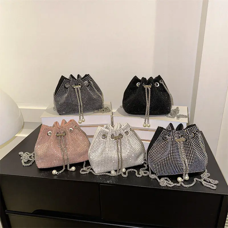 Shiny Diamond Drawstring Bucket Bag Women