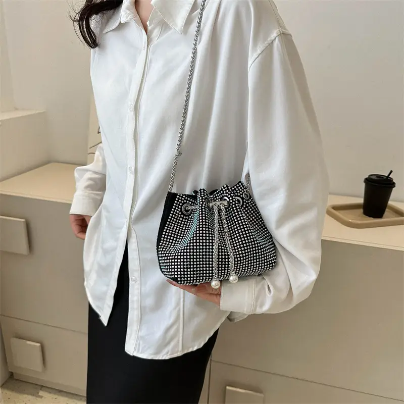 Shiny Diamond Drawstring Bucket Bag Women
