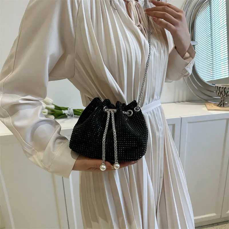 Shiny Diamond Drawstring Bucket Bag Women