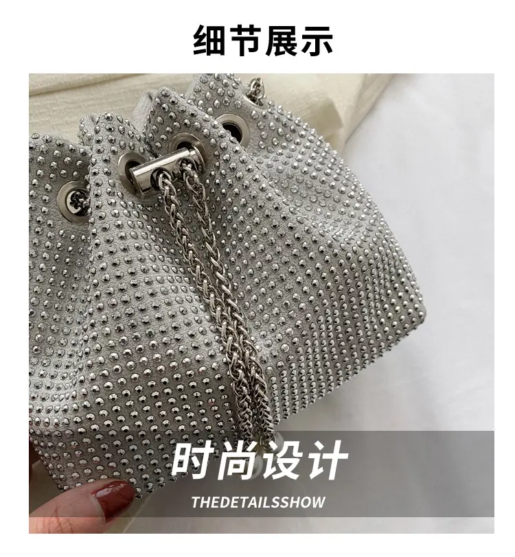 Shiny Diamond Drawstring Bucket Bag Women — feature 4