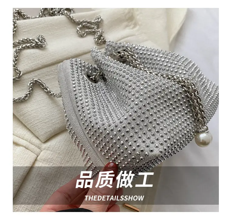 Shiny Diamond Drawstring Bucket Bag Women — feature 6