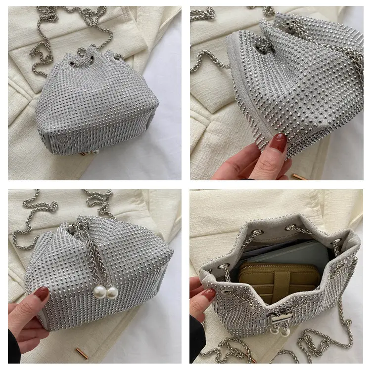 Shiny Diamond Drawstring Bucket Bag Women — feature 9