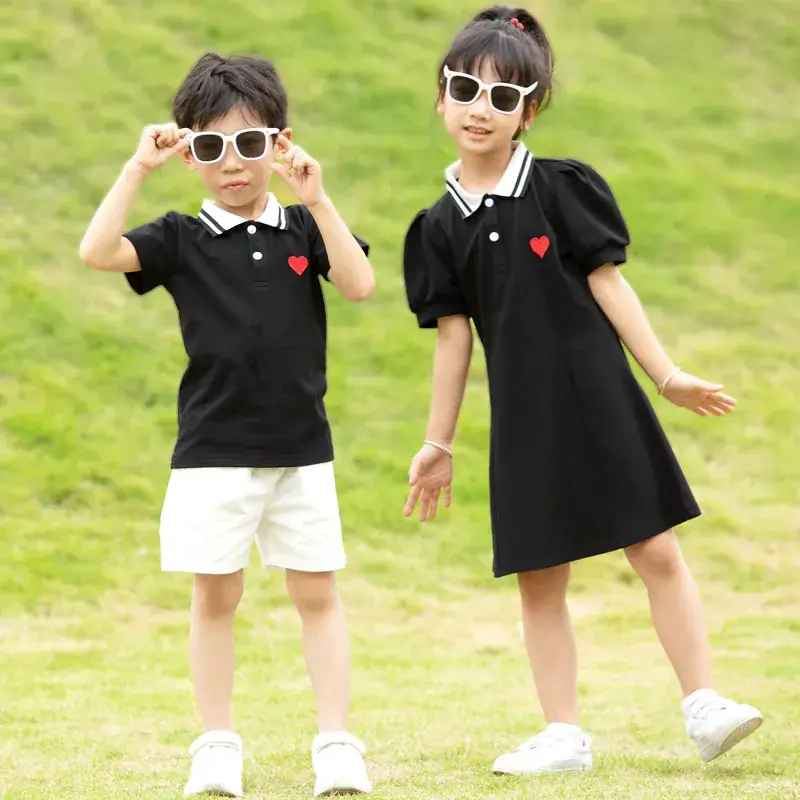 Family 3-Person Black Polo Dress Summer Outfit