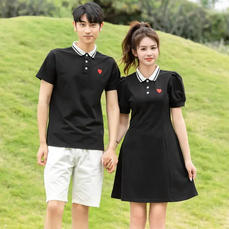 Family 3-Person Black Polo Dress Summer Outfit