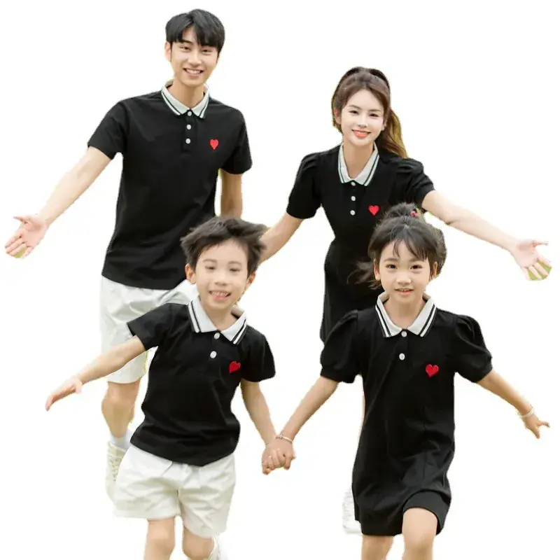 Family 3-Person Black Polo Dress Summer Outfit