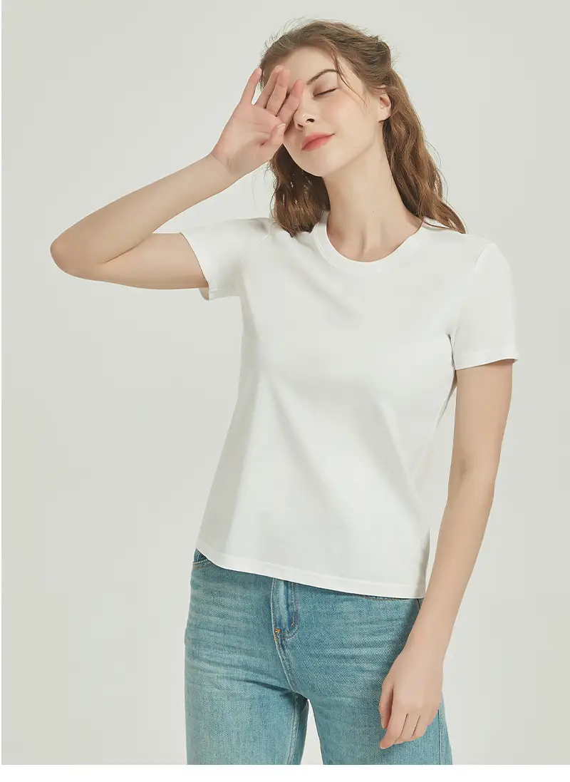 Women Cotton White T-Shirt Short Sleeve Round Neck — feature 53