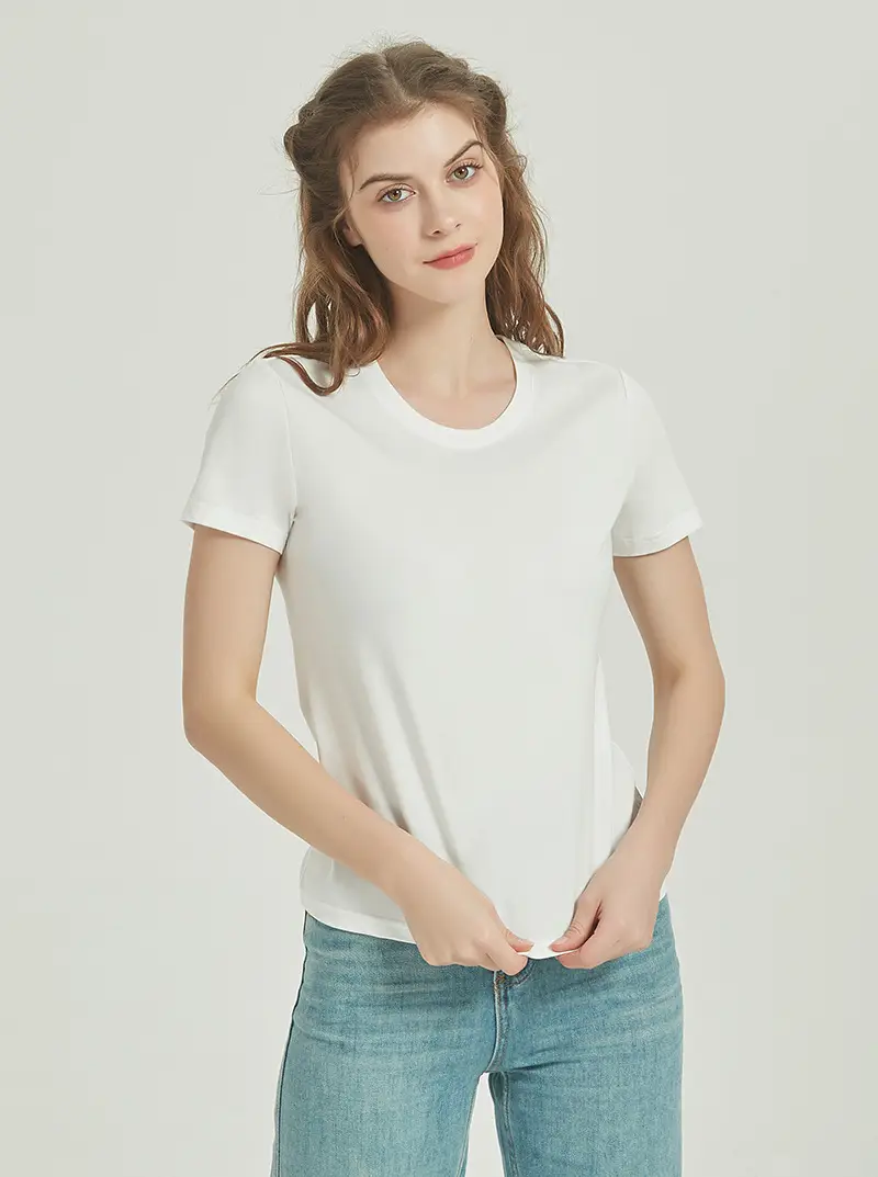 Women Cotton White T-Shirt Short Sleeve Round Neck — feature 54