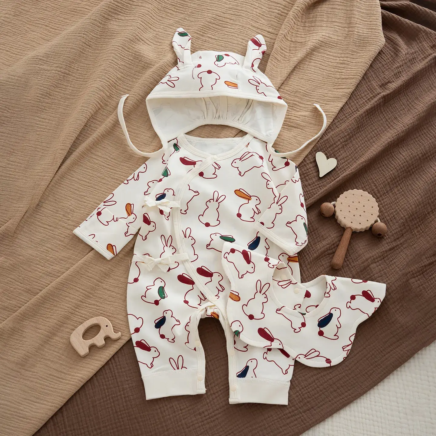Newborn Pure Cotton Jumpsuit with Rabbit Print - Image 2