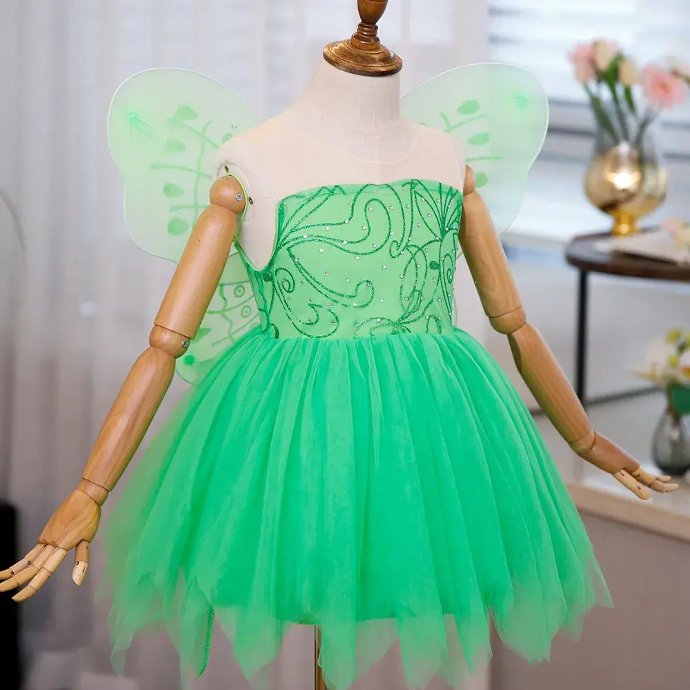 2023 Green Tinker Bell Sleeveless Girls Dress Medium