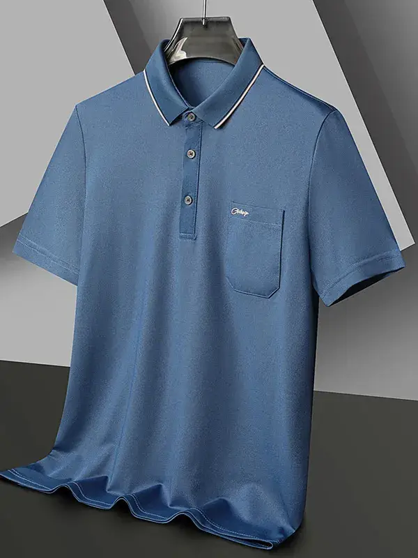 Men Blue Polo Shirt Short Sleeve Casual Wear - Image 7