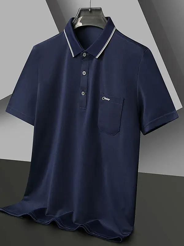 Men Blue Polo Shirt Short Sleeve Casual Wear - Image 10