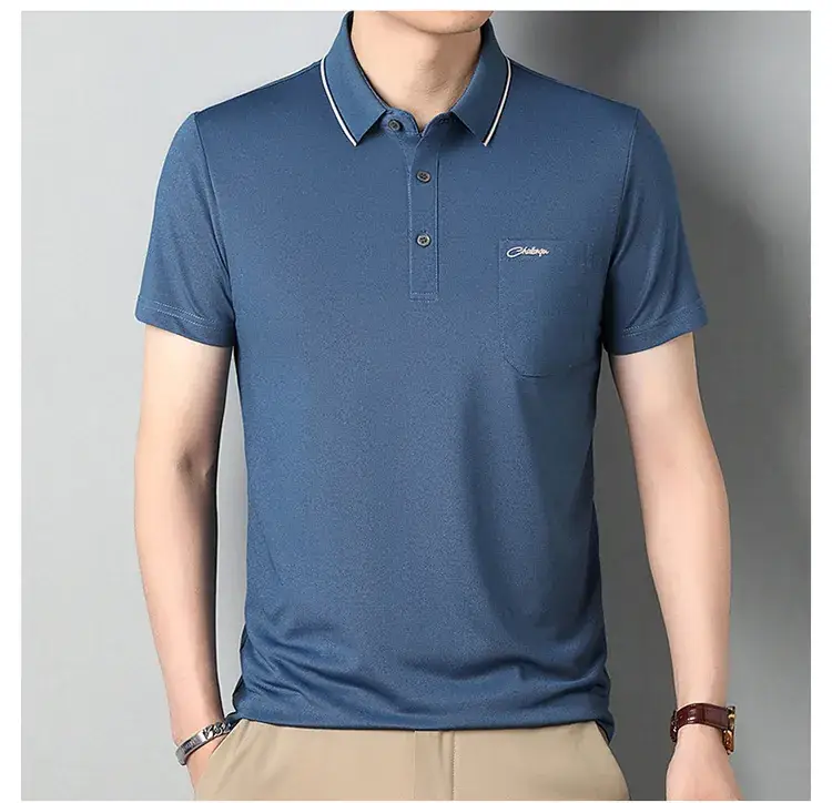 Men Blue Polo Shirt Short Sleeve Casual Wear — feature 10