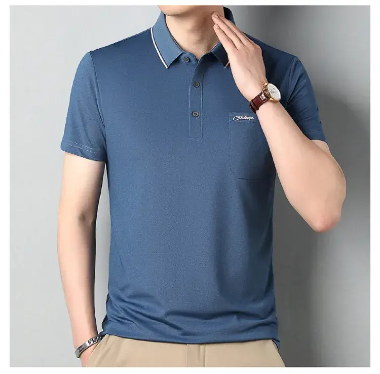 Men Blue Polo Shirt Short Sleeve Casual Wear — feature 11