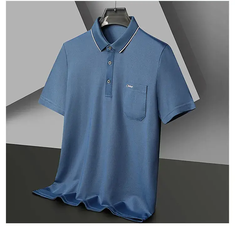 Men Blue Polo Shirt Short Sleeve Casual Wear — feature 13