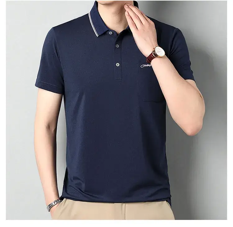 Men Blue Polo Shirt Short Sleeve Casual Wear — feature 35