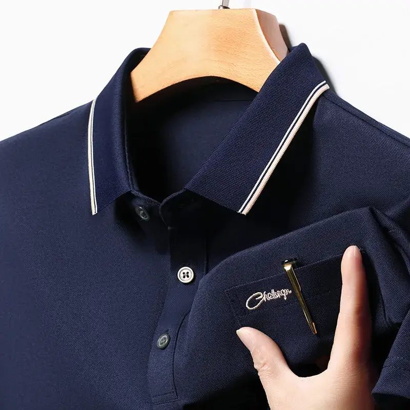 Men Blue Polo Shirt Short Sleeve Casual Wear - Image 5