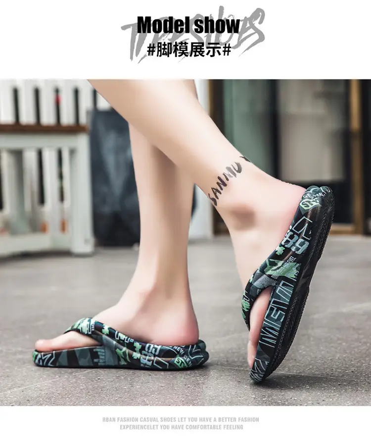 Men's Green Camo Flip Flops Summer Casual Stomp Sandals — feature 6