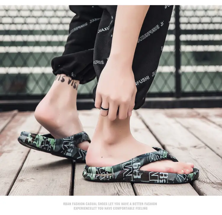 Men's Green Camo Flip Flops Summer Casual Stomp Sandals — feature 7