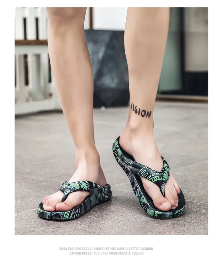 Men's Green Camo Flip Flops Summer Casual Stomp Sandals — feature 8