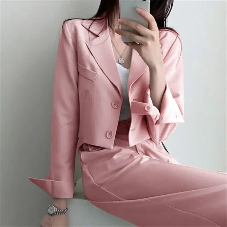 Women Pink Korean Style Suit Jacket 2025 Spring Fall Small — feature 37