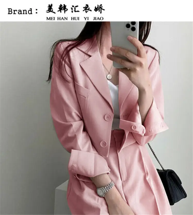 Women Pink Korean Style Suit Jacket 2025 Spring Fall Small — feature 38