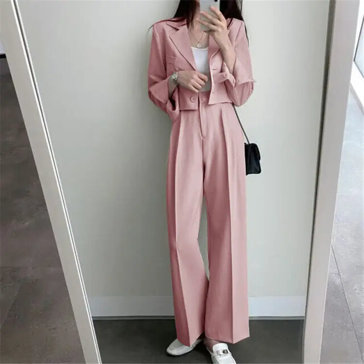 Women Pink Korean Style Suit Jacket 2025 Spring Fall Small — feature 40