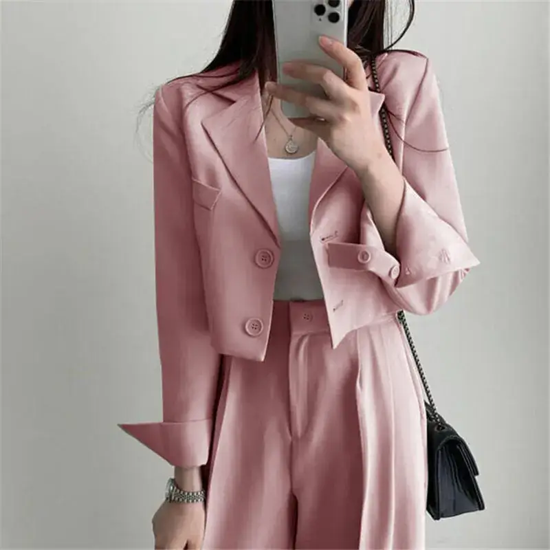 Women Pink Korean Style Suit Jacket 2025 Spring Fall Small